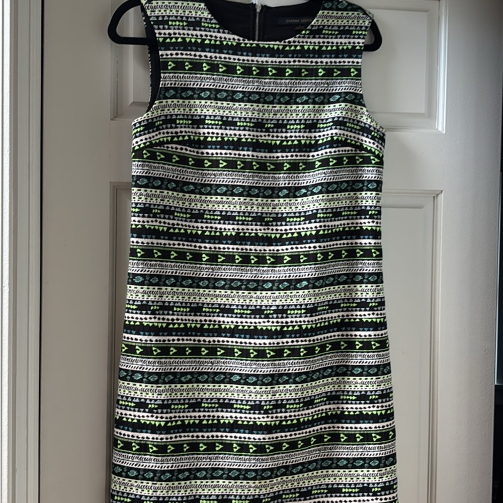 Cynthia Steffe Black White Green Sleeveless Sheath Mini Dress
